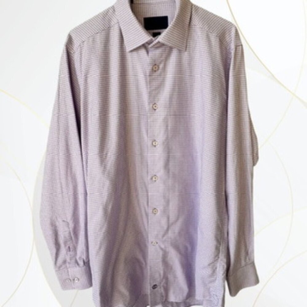 David Donahue Men’s Trim Fit Houndstooth Long Sleeve Button-Up Shirt